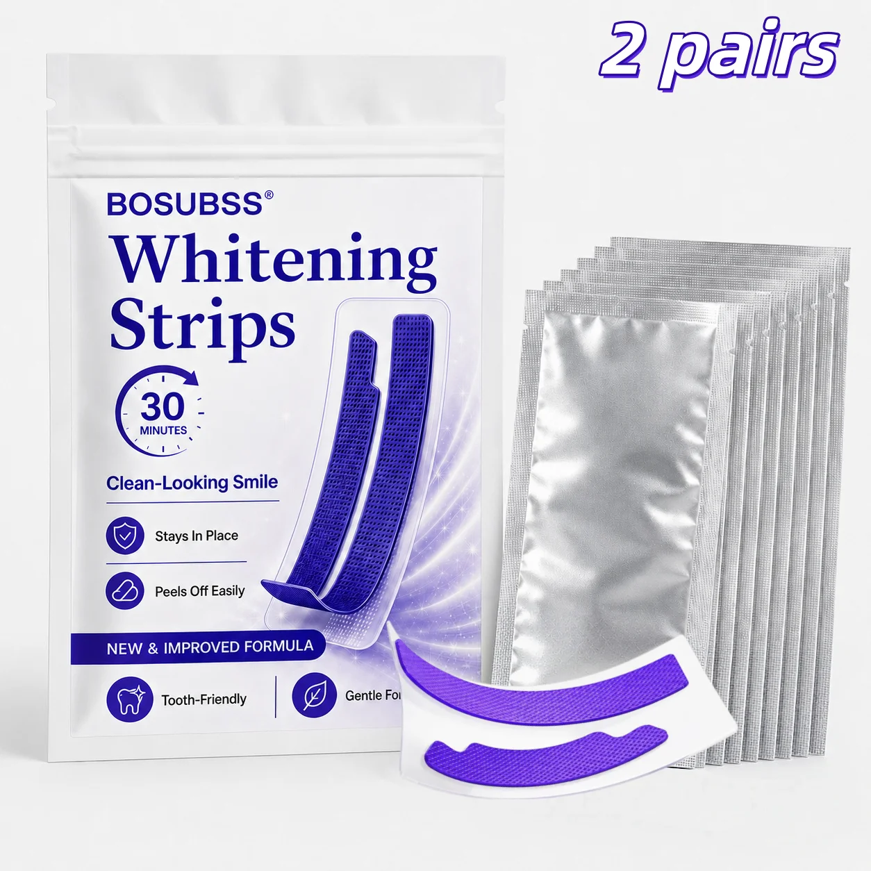 2 Pairs Purple Teeth Strips, Smile Care Oral Beauty Stickers, Easy Home Use Gentle Fit Daily Smile Routine