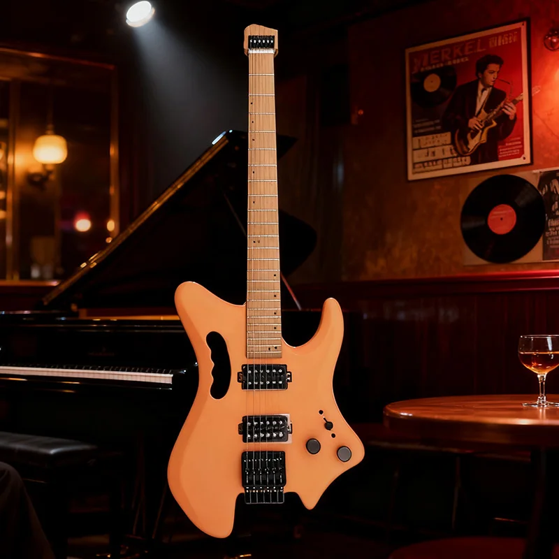 جيتار كهربائي بدون رأس، جيتار خفيف الوزن للسفر، جسم الماهوجني، لوح فريتس من خشب الورد، لاقطات AlNiCo للمبتدئين، مشغل متقدم