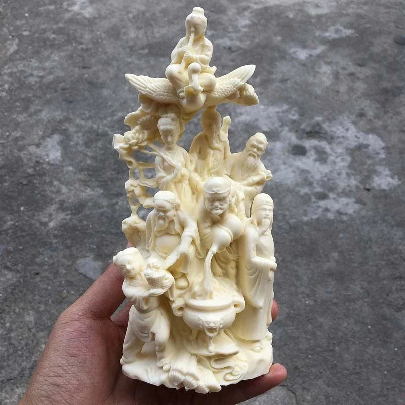 Exquisite Ivory Fruit Eight Immortals Crossing the Sea Ornaments Home Decoration Lucky Feng Shui Crafts Wen Wan Characters Statu
