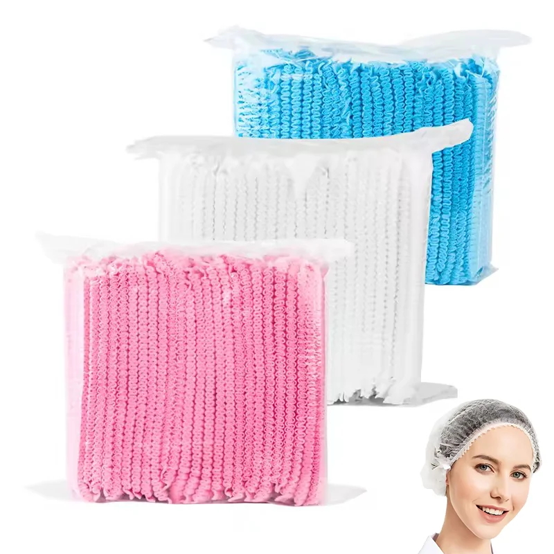 

100 шт. шапочки для волос, нетканые пышные шапки, одноразовые шапочки, эластичные противопыльные сетчатые чехлы для волос для ванны, душа, краски для волос, макияжа