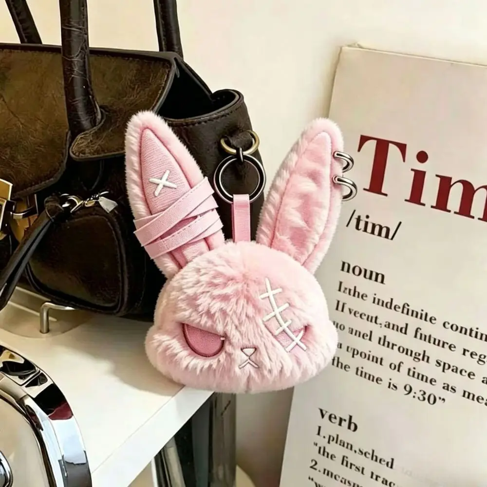 

Kawaii Gothic Bunny Plush Keychain Bandage Design Rabbit Bag Charm Key Ring Pendant Car Bag Ornament Halloween Girl Child Gift