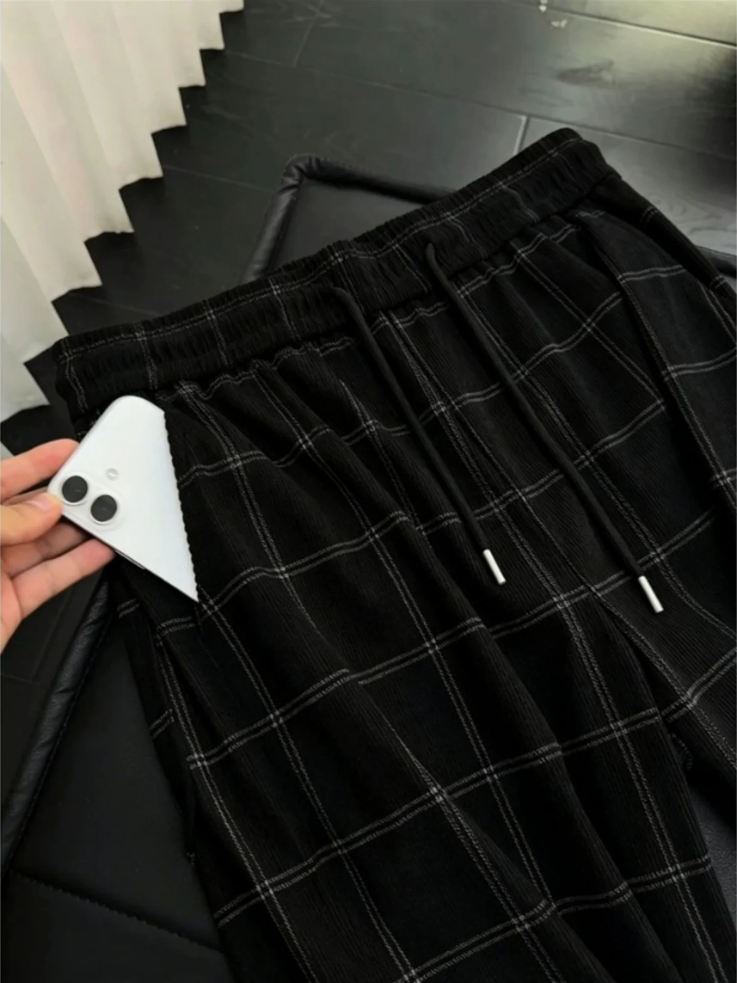 Cleanfit Men's Plaid Pants Loose Fit Retro American Sport Casual Straight Leg Bell Bottoms Summer Autumn Fashion Trend