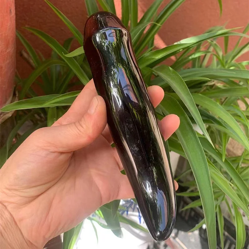 Natural polished black obsidian quartz crystals healing stones massage stick for sale