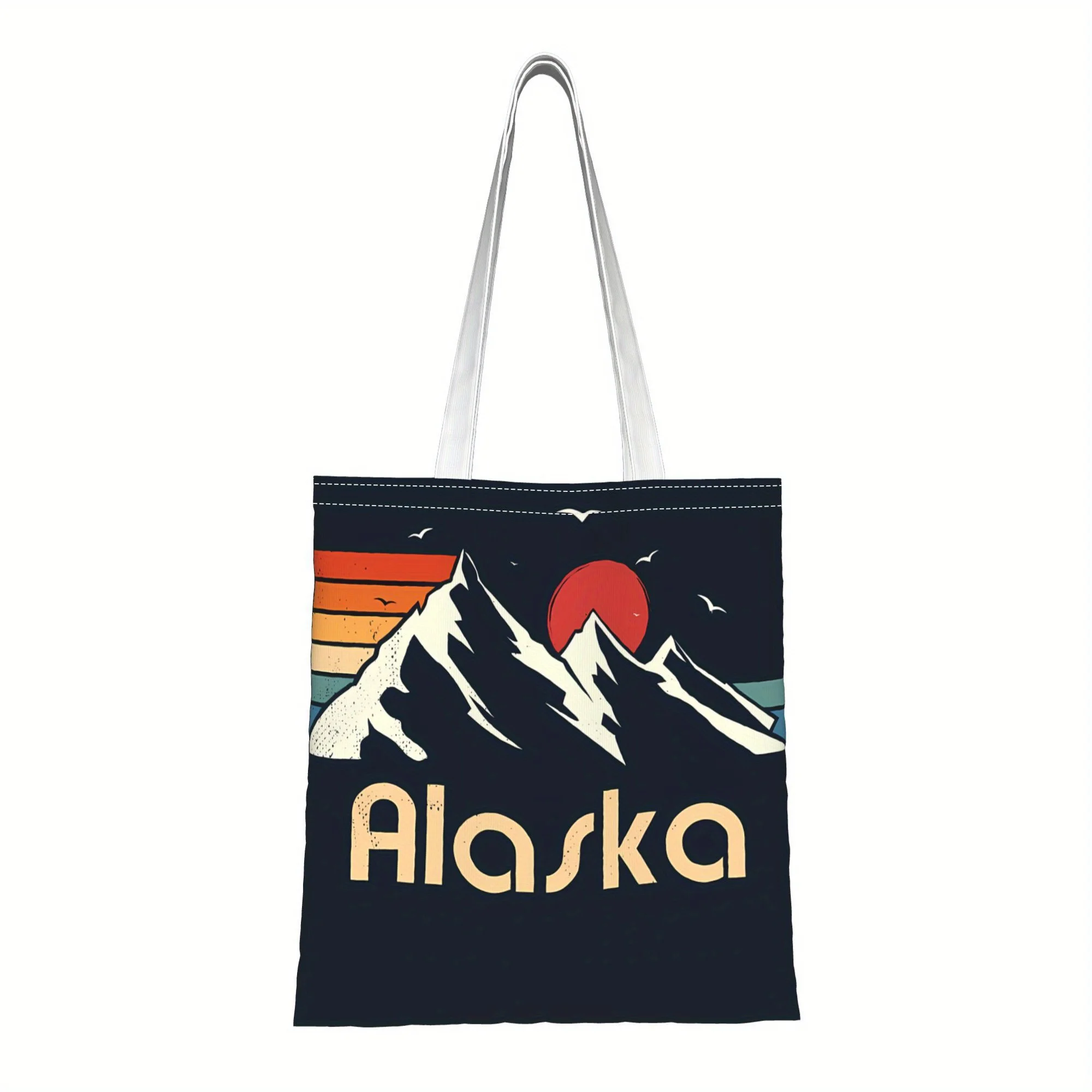 1pc Alaska Retro Mountain Themed Printed Tote Bag, Reusable Shopping Bag, Suitable for Daily Use, Shopping, School, Travel,