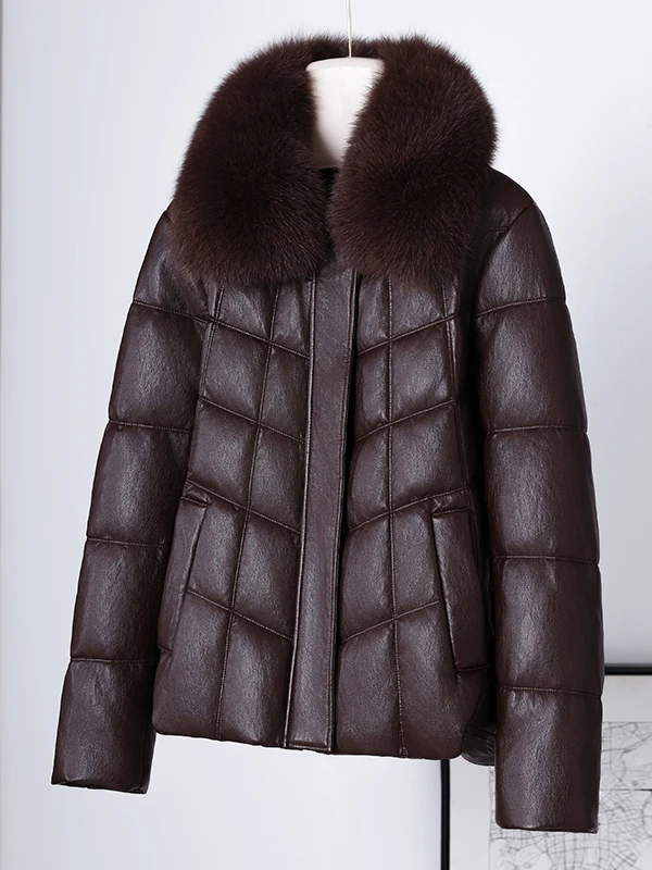 2025 invierno nueva llegada mujer ort cuero abajo Jaet piel de oveja cuello Faionable cálido Thiened abrigo largo Sve