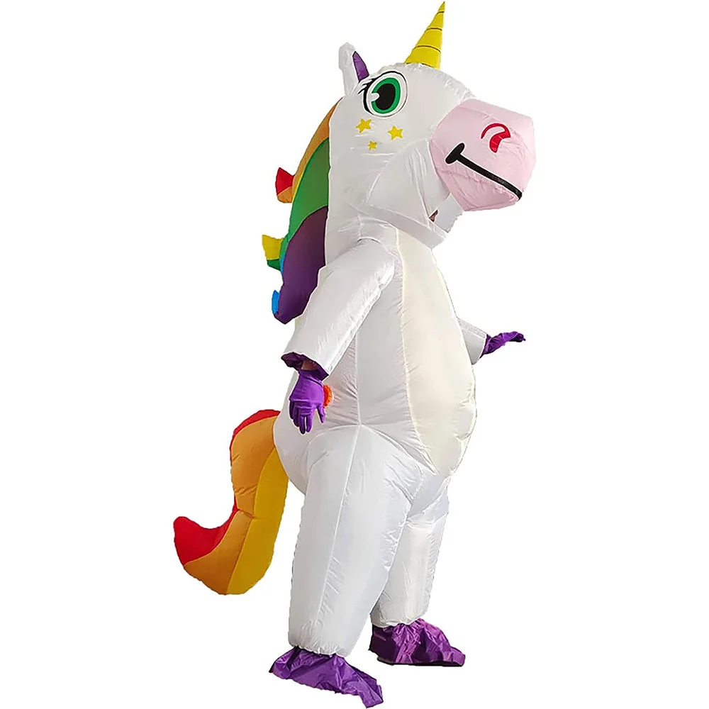 Disfraz de unicornio inflable para adultos, traje de unicornio arcoíris de siete colores de lujo, accesorios de fiesta de Cosplay de Halloween