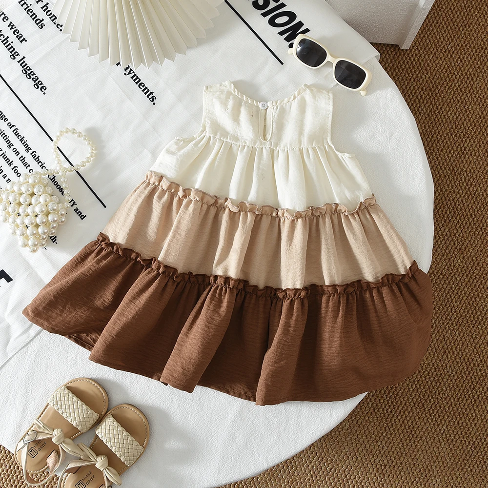 Bear Leader 1-7 Years Old Kids Dresses for Girls Korean Version Color Blocking Gradient Cake Princess Baby Girls Summer Dress