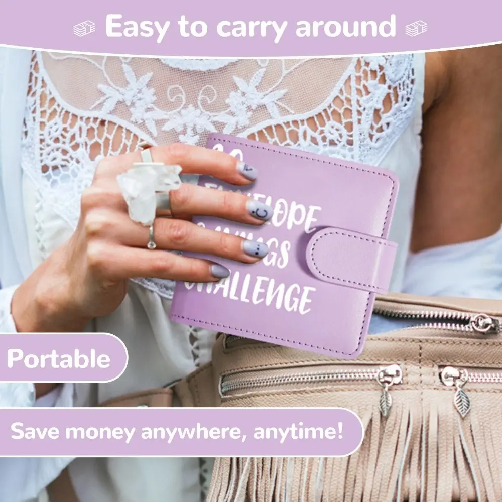 Libro de desafío para ahorrar dinero de cuero PU, carpeta pequeña de hojas sueltas de gran capacidad con sobres para efectivo, impermeables, con múltiples bolsillos