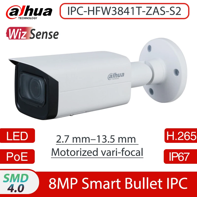 

Dahua IPC-HFW3841T-ZAS-S2 4K POE WizSense IP camera Support Quick pick IR 60M bulit-Mic IP67 and IK10 AISSA Surveillance camera