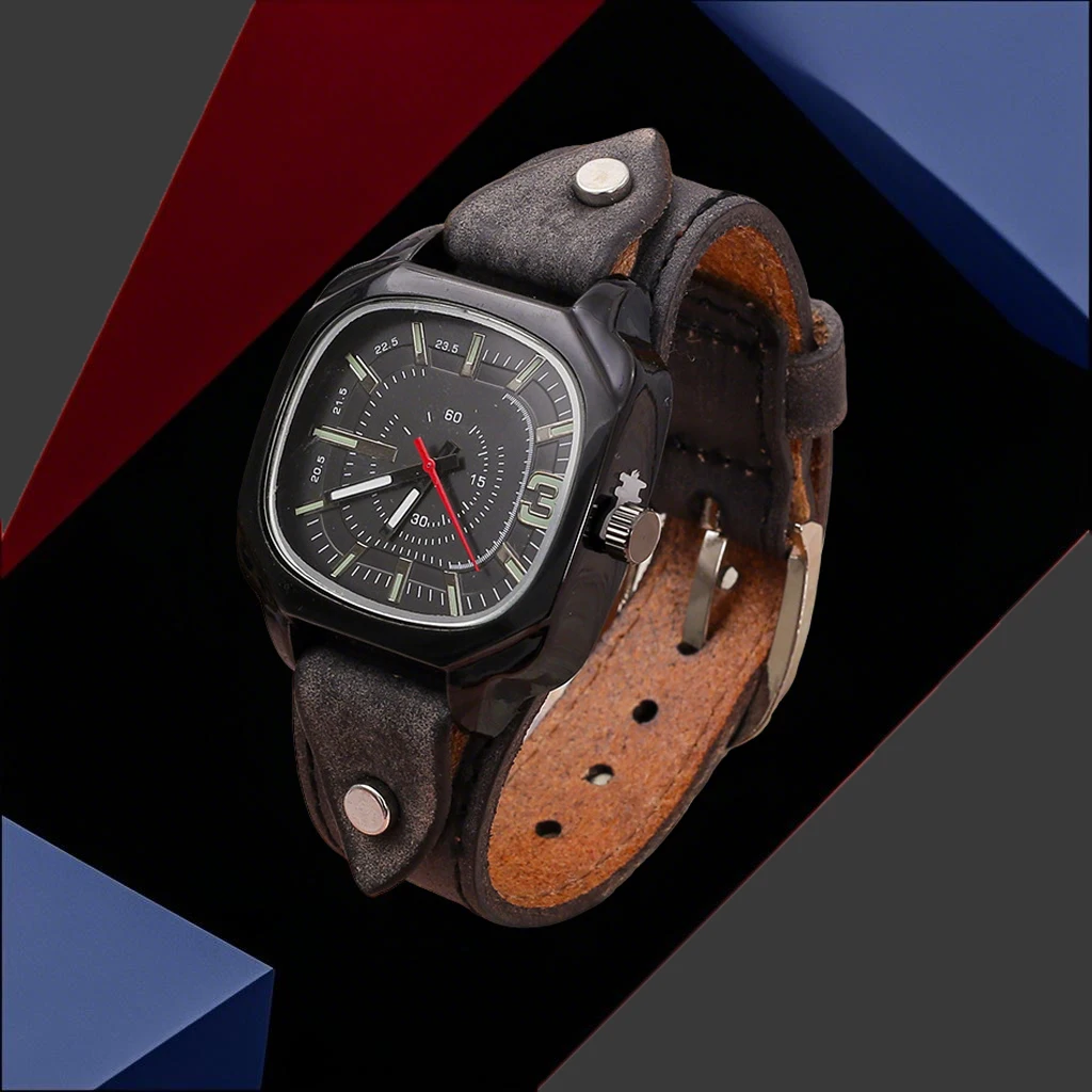 2025 Vintage Men's Quartz Watch with Genuine Leather Strap and Square Dial Clock Casual Wristwatch for Men - Image 5