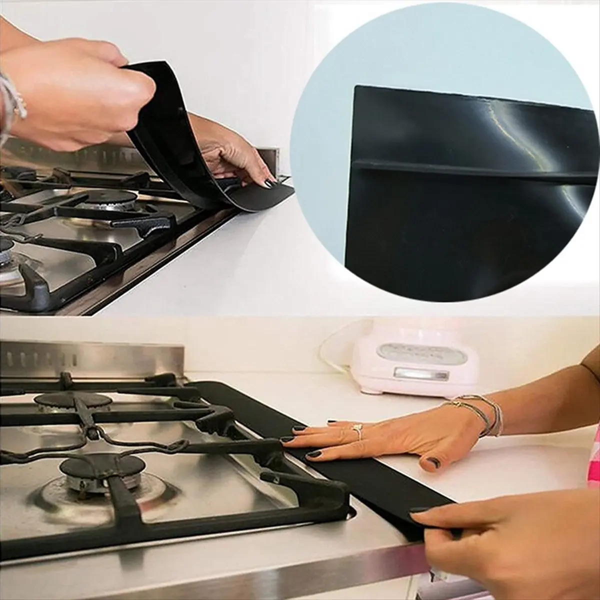 Silicone Stove Space Covers, Heat Oven Space Filler Seals Space Between Stovetop and Counter Black-A27I