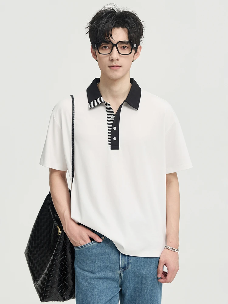 

Earl Joel Summer Short Sleeve Shirt Men's Fashion Urban Loose Fit Breathable Long Staple Cotton Color Block Design