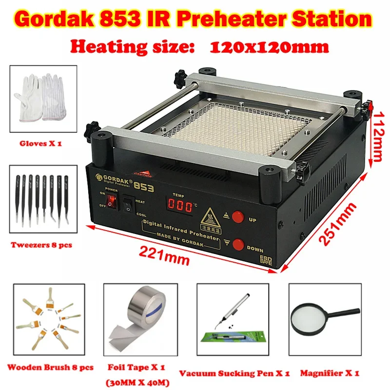 

853 Infrared Preheating Station Soldering Welding Machine for Phone Motherboard PCB Repairing Heating 120x120mm with BGA Tools