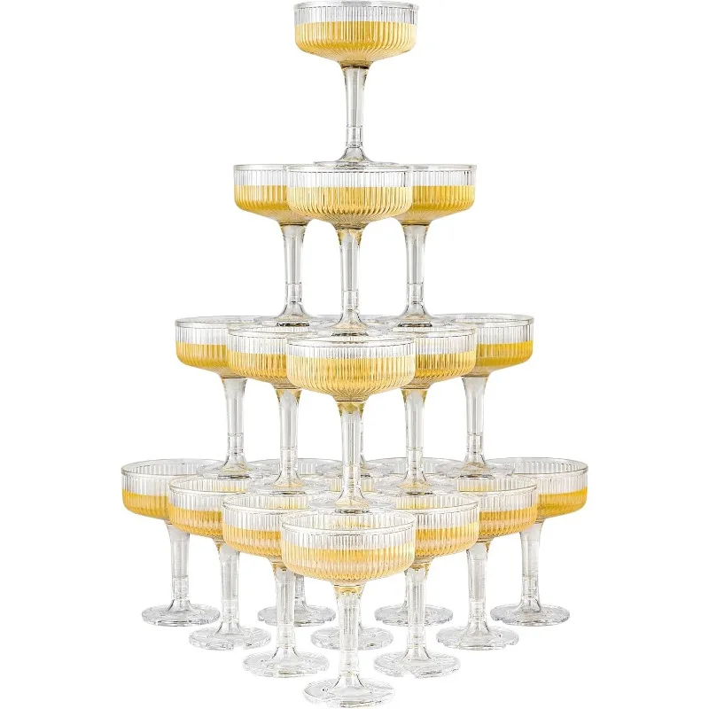 

20 Pack Plastic Champagne Tower, 7oz Champagne Coupe Unbreakable Plastic Cocktail Glasses Acrylic Martini Glasses for Wedding