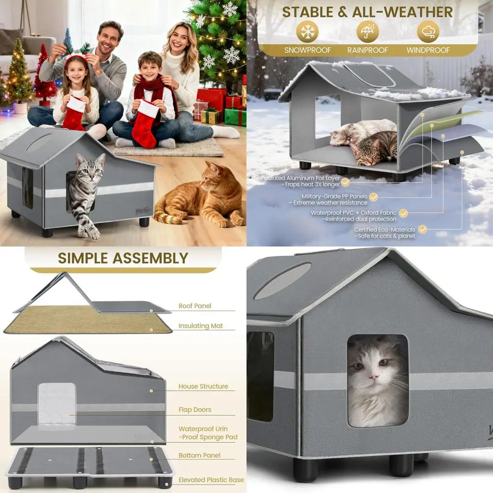 

Weather-Resistant Outdoor Cat Shelter for Feral Cats, Insulated with Warm Mat and Elevated Platform
