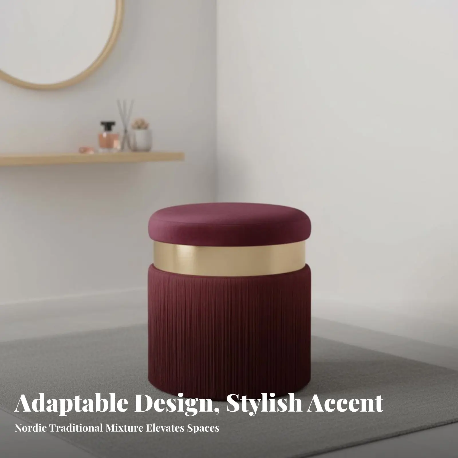Round Tassel Skirtd Pouf Nordic Design Round Vanity Pouf Tassel Tassel Skirt Soft Upholstery for Homeowners, Boudoir, Bedroom
