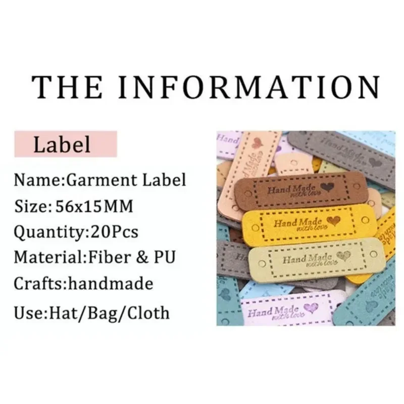 20Pcs/set Hand Made With Love PU Leather Labels Tags For Clothes DIY Hats Bags Sewing Garment Tags Garment Accessories