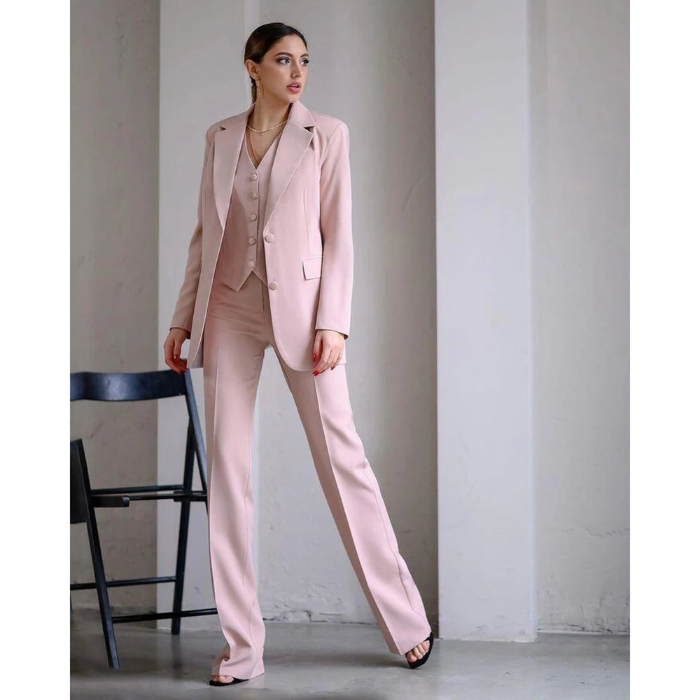 Elegant Pink Fashion Women Pants Set High-end Single Breasted Female Three Pieces(Blazer+Trousers+Vest)أطقم بناطيل