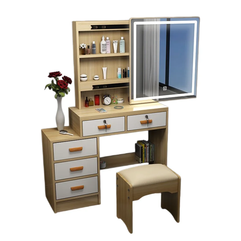 Modern minimalist makeup table mini influencer storage cabinet all-in-one vanity with mirror and lighting