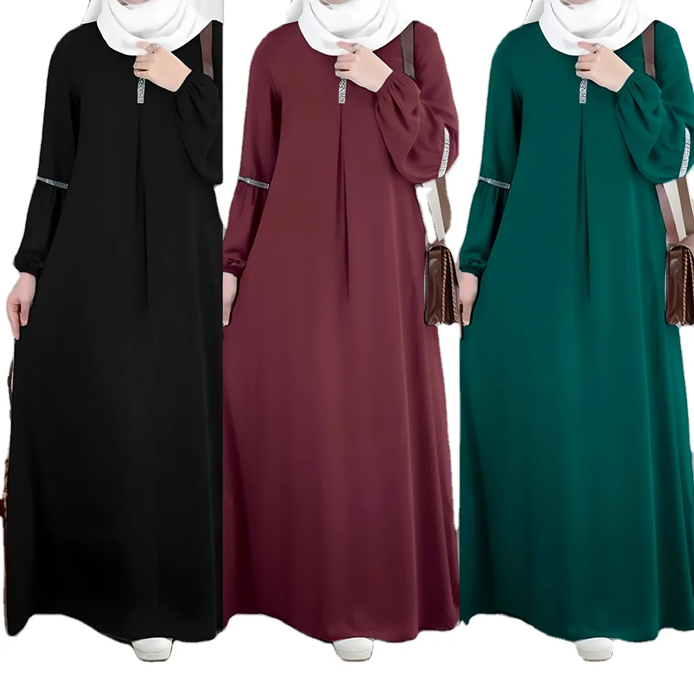 Abaya – robe Hijab musulmane pour femmes, nouvelle mode, décontractée, à paillettes, couleur unie, fête, vacances, manches longues, vêtements islamiques