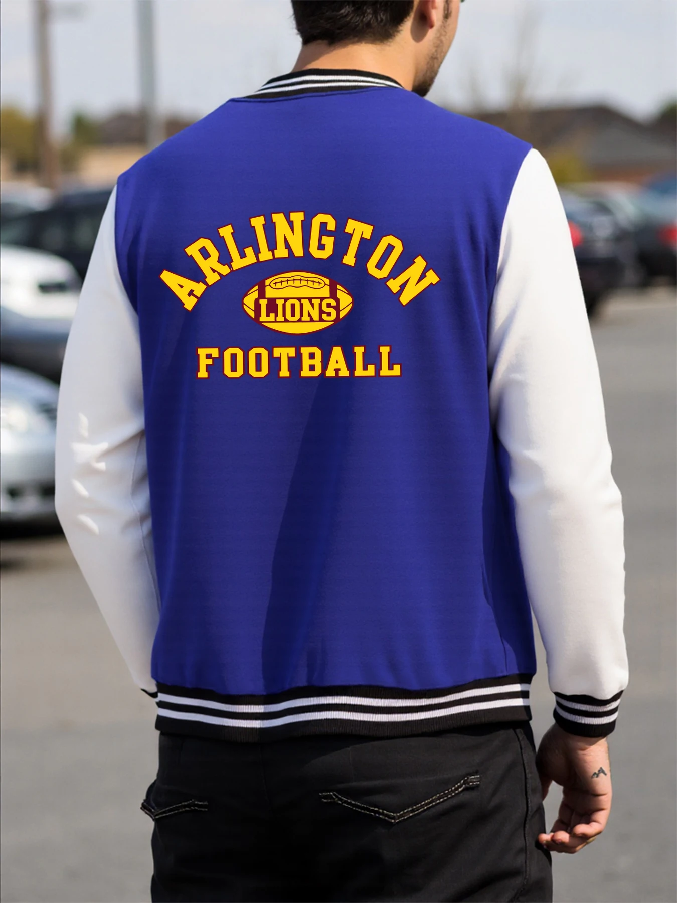 

Arlington Lions Football Print Man Baseball Jacket Casual Trendy Clothes Autumn Loose Jersey Fleece Unisex Vintage Long Sleeve