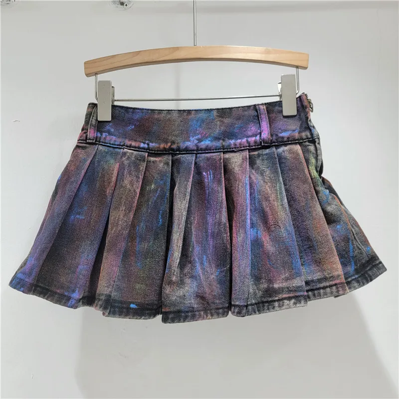 GALCAUR Hit Color Pieghe impiombate Eleganti gonne da cowboy per le donne Minigonna a pieghe divisa a vita alta Abbigliamento moda femminile Nuovo