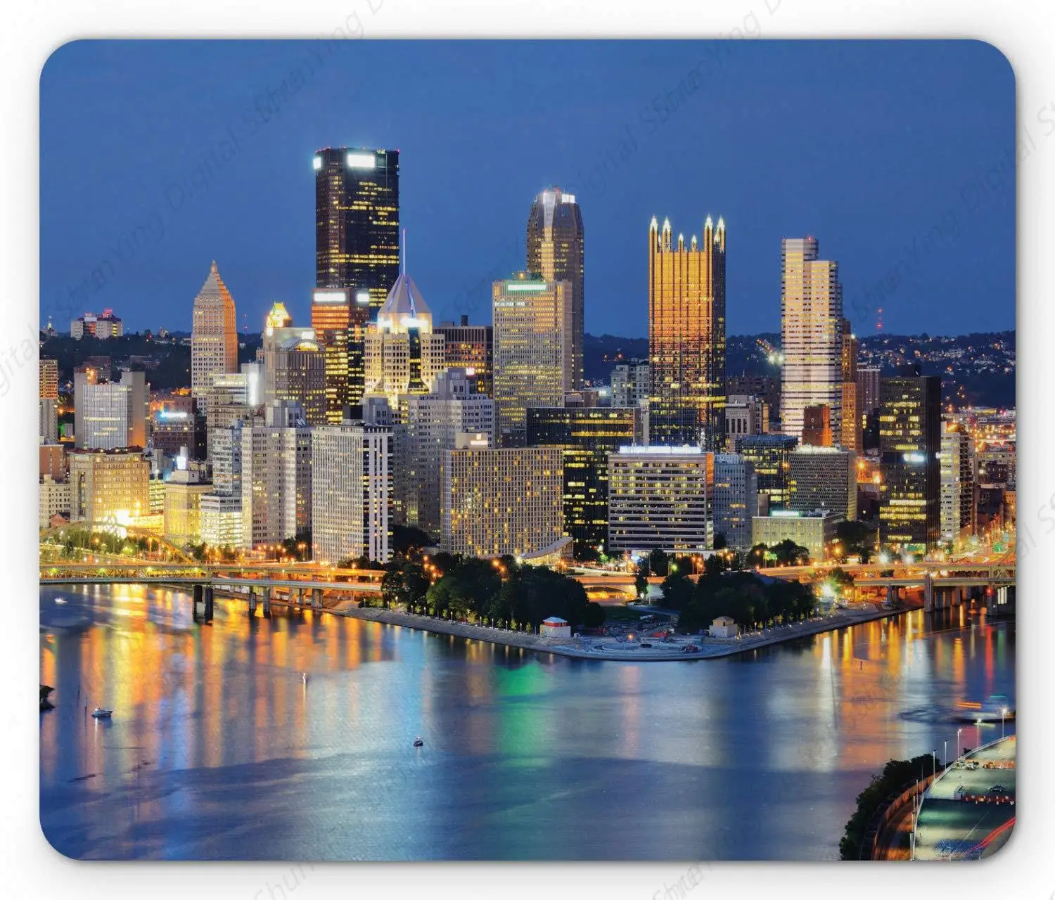 Computer Mouse Pad Pennsylvania City Center Skyscraper Night View Skyline Busy City Life Non Slip Rubber Mouse Pad 25*30cm