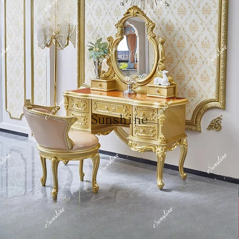 

FT Large apartment princess makeup table mirror European luxury solid wood storage integrated cabinet bedroom
