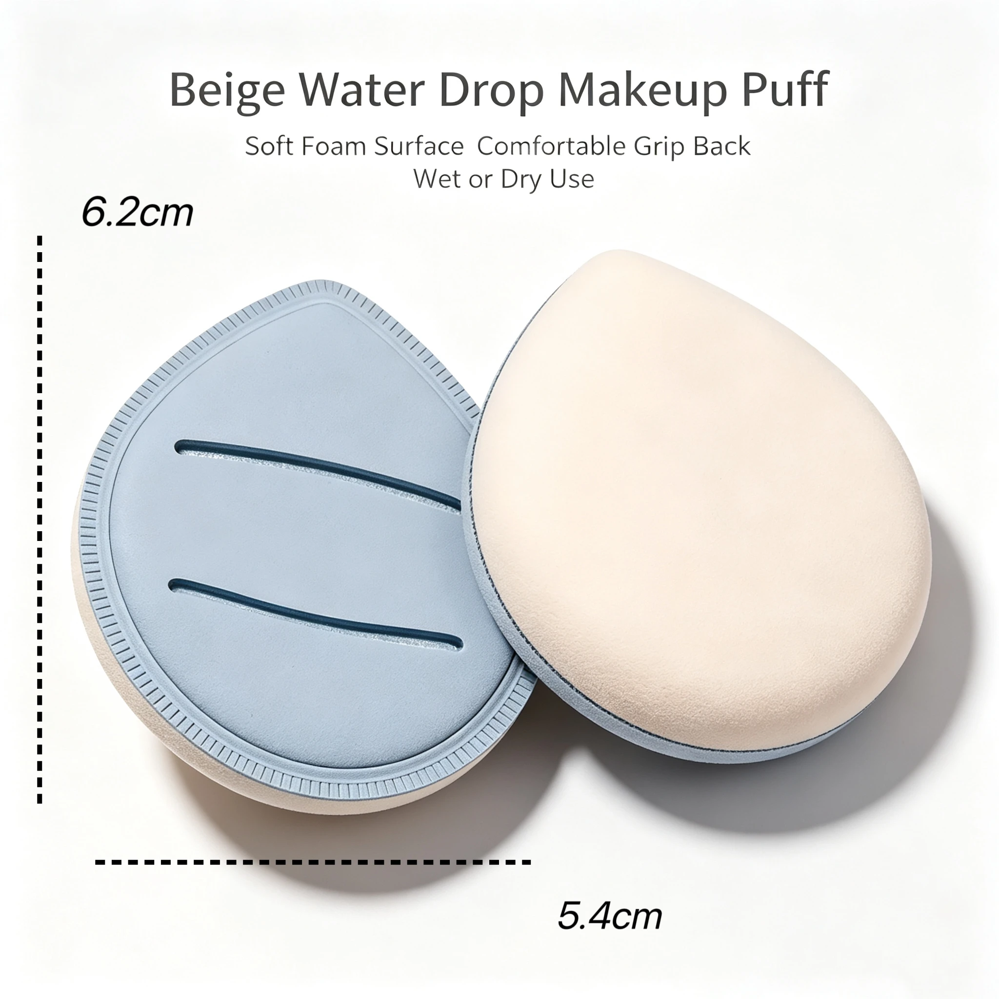 Waterdrop-shaped cushion puff, dual-use for wet and dry application, soft and non-absorbent for foundation.