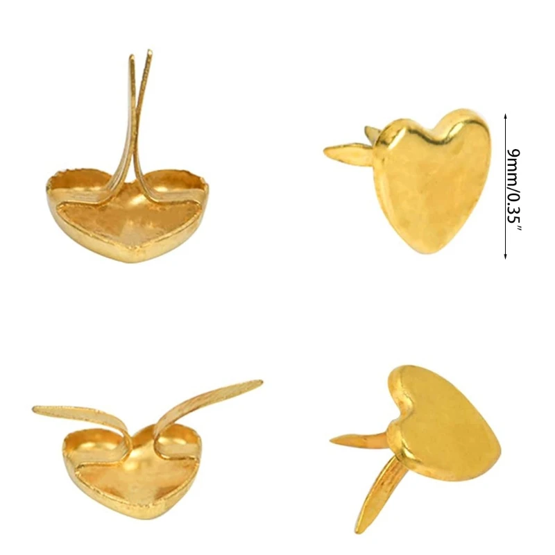 200 Pcs Gold/Red Creative Heart-shaped Metal Pins Brooches Set Home Kindergarten Handmade Paper Crafts Decoration Supplies