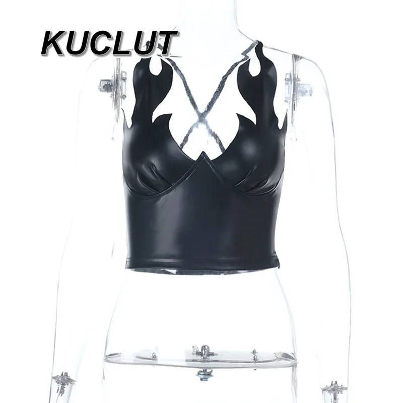 

Летняя женская одежда, кожаный топ без рукавов Femme, новый женский жилет на Хэллоуин Y2k, темный стиль, сексуальные топы на бретельках с v-образным вырезом для женщин
