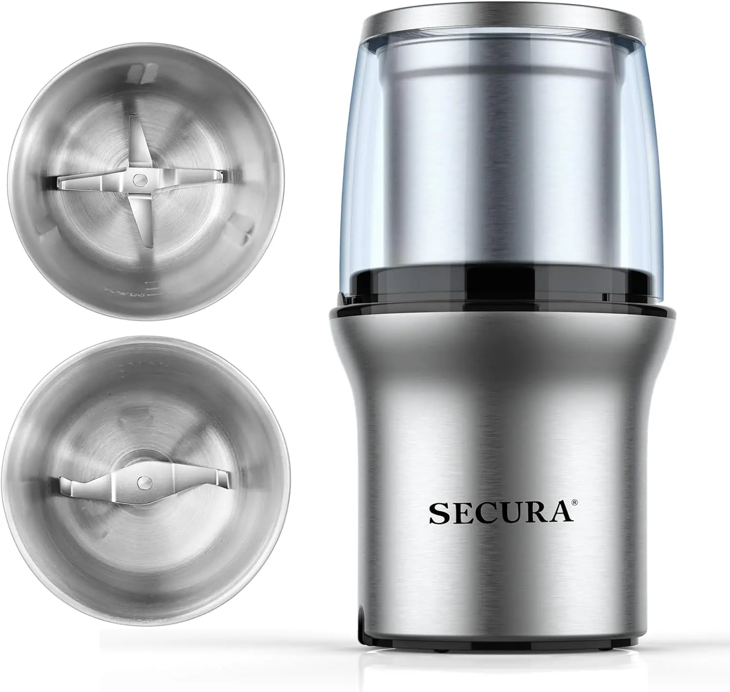 Electric Coffee Grinder with Stainless Steel Blades and Removable Bowls for Spices