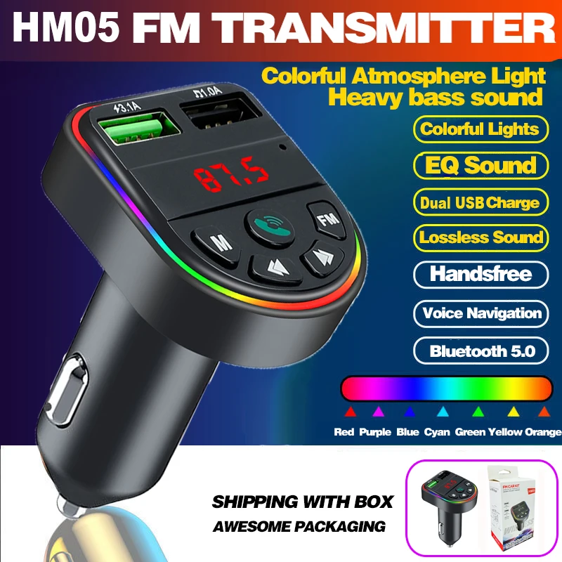 FM Transmitter 4.1A Bluetooth Handsfree Car Kit Dual USB Car Charger 3.1A 1A Wireless Audio Receiver U-disk Mp3 Music Player