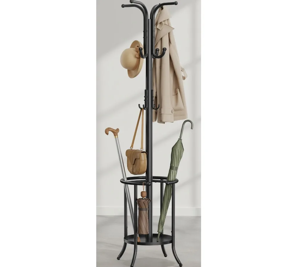 رف معطف قائم بذاته مع حامل مظلة، 12 خطافًا واقٍ لتخزين المدخل وغرفة المعيشة وغرفة النوم #1