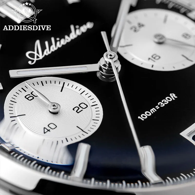 ADDIESDIVE Quartz Watches AD2095 Men's 100m Waterproof VK64 Chronograph Watch BGW9 Luminous Bubble Glass Nylon Strap Wristwatch