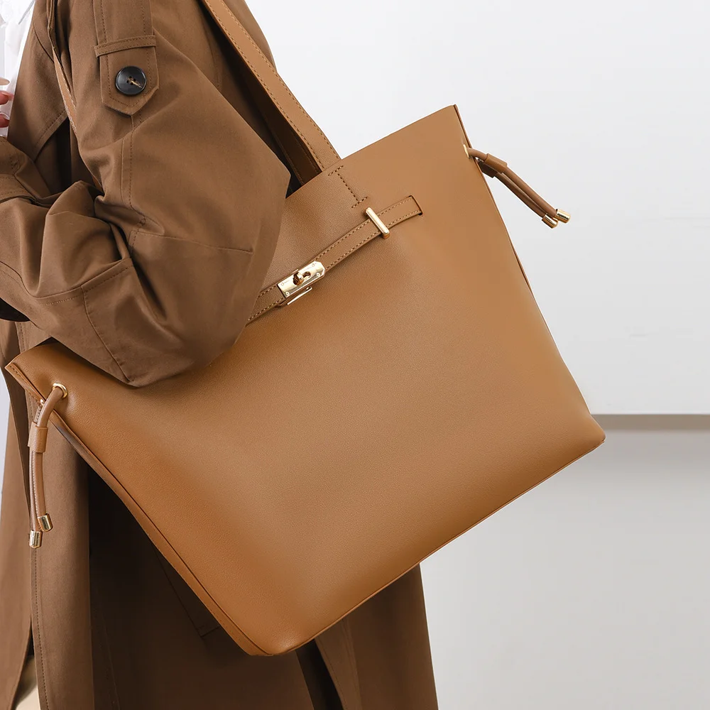 

2025 Новая простая однотонная сумка, универсальная модная сумка на плечо, большая вместительная сумка-тоут, сумка-ведро для подмышек