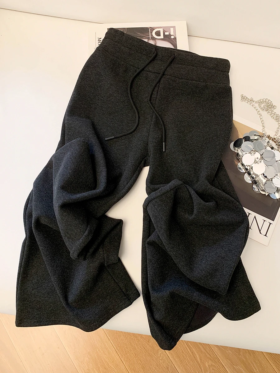 Hochgeschnittene Elastische Weite Hose für Damen Luxuriöse Sportliche Lässige Gestrickte Hose Herbst Winter Koreanischer Stil