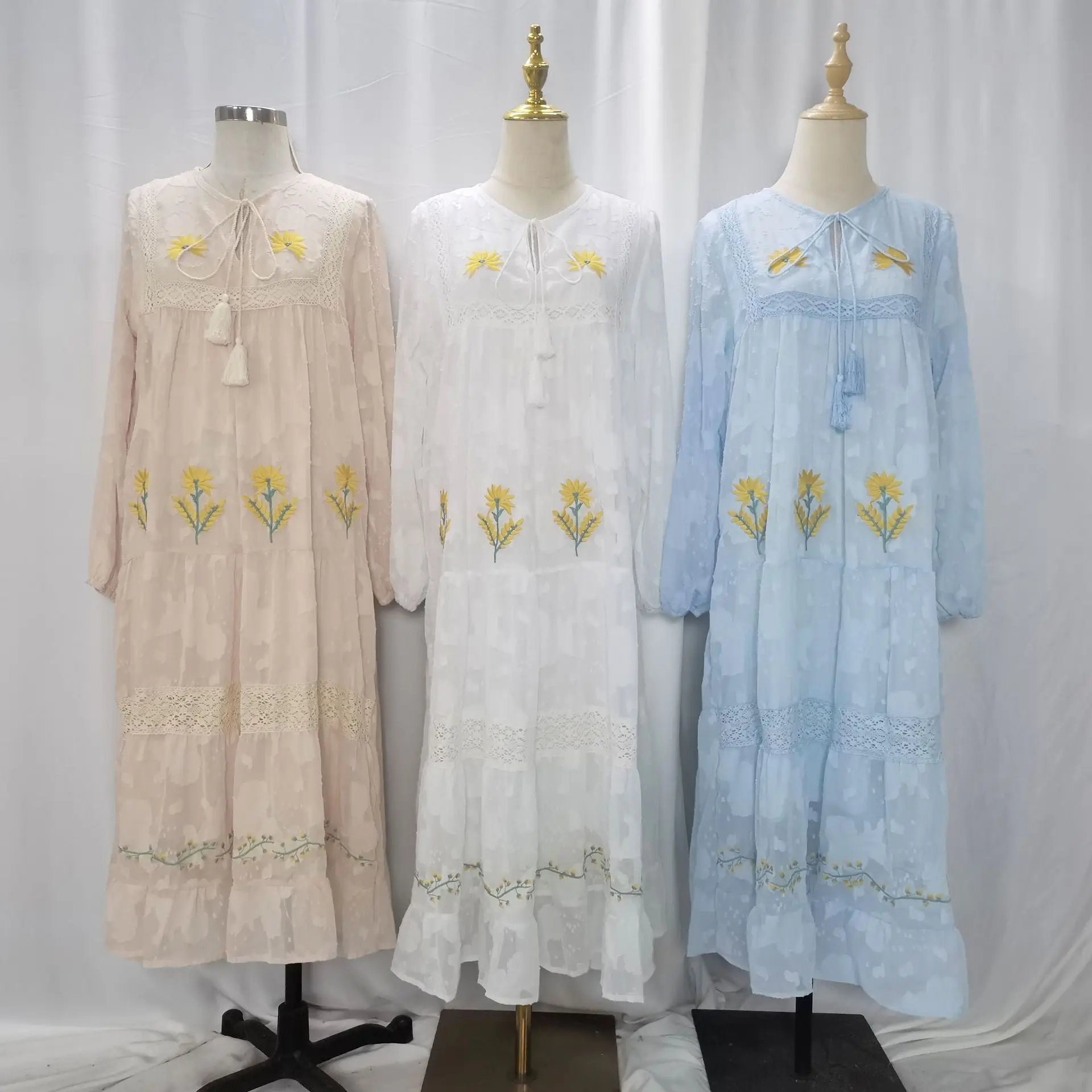 Eid Dress Abaya Women Lace Dresses Dubai Embroidery Jalabiya Morocco Muslim Abayas Kaftan Islam Arab Long Robe Ramadan Vestidos 5