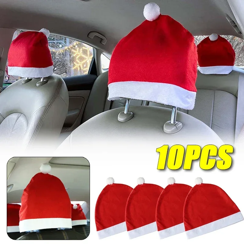 1–10 Stück Weihnachtsmütze, Autositz-Kopfstützenbezug, Weihnachtsauto-Dekoration für Sitzschutz und Feiertagsornament