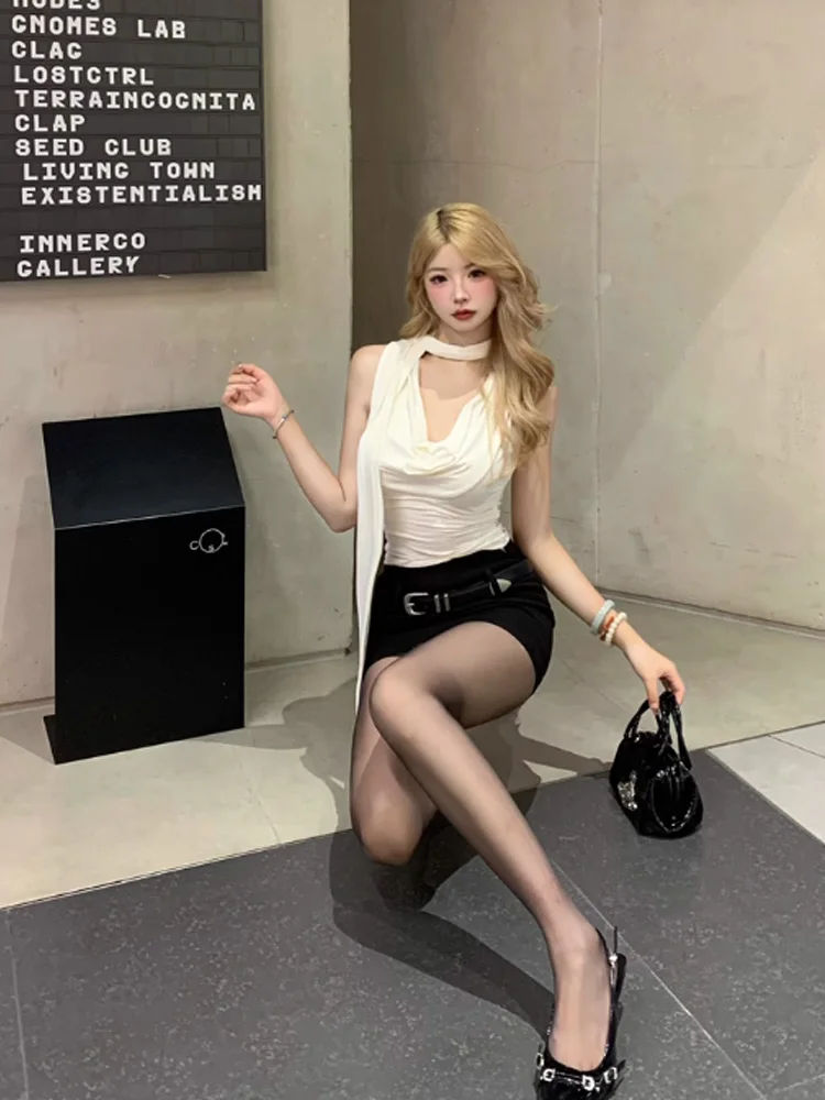 Feminino sexy sem mangas com decote em v sólido regata moda bandagem streetwear casual fino ajuste elegante malha verão ladtted roupas