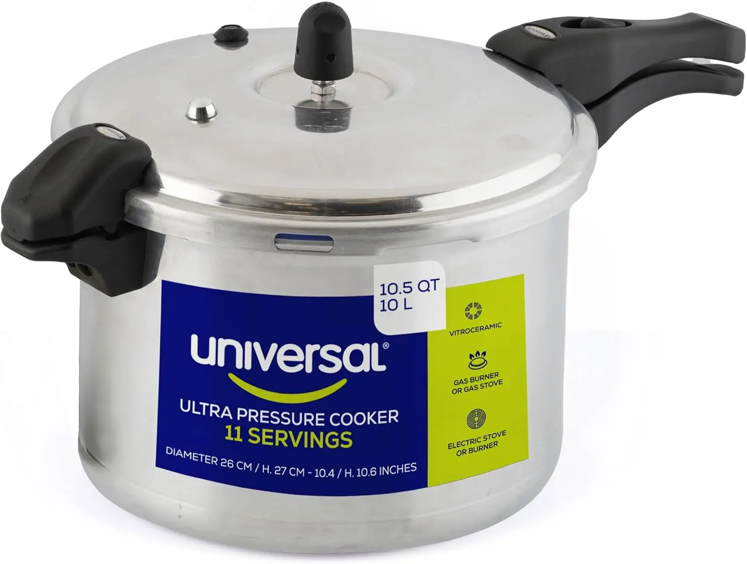 

10.5 Quart Aluminum Pressure Cooker with 6 Safety Systems, Even Heat for 11 Servings