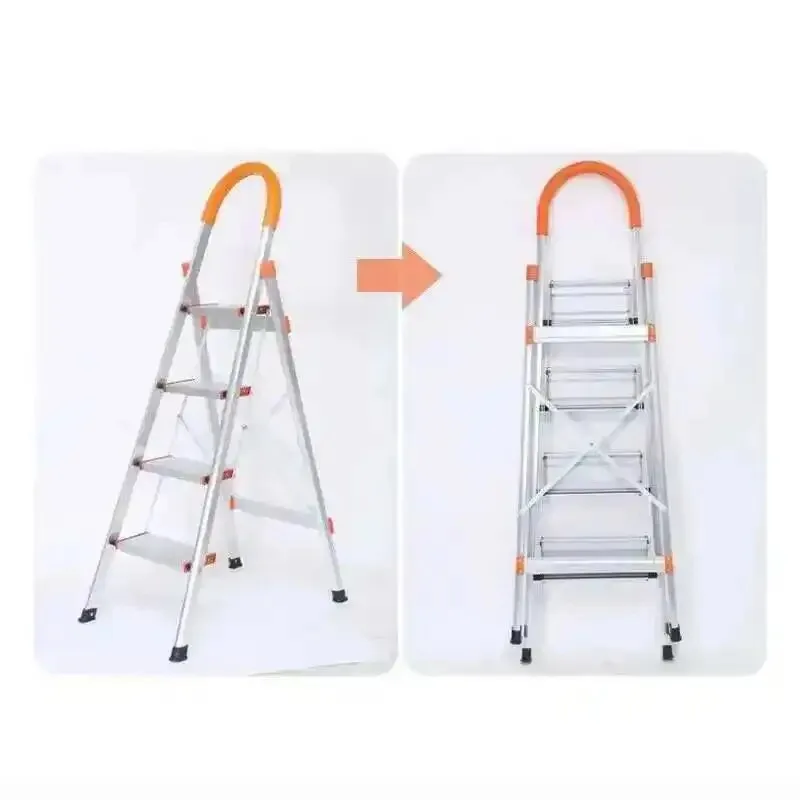 Indoor Modern Folding Aluminum Ladder Telescopic Portable Step Stools Home Stairs Kitchen Multi-function Herringbone Step Ladder