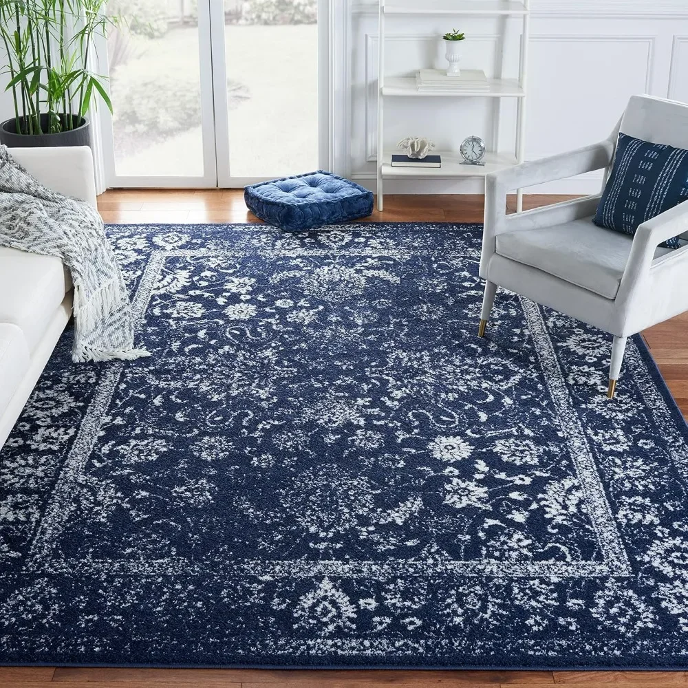 Carpet -10 'x 14', navy blue and ivory colors, non shedding and easy to care for, suitable for living rooms and bedrooms