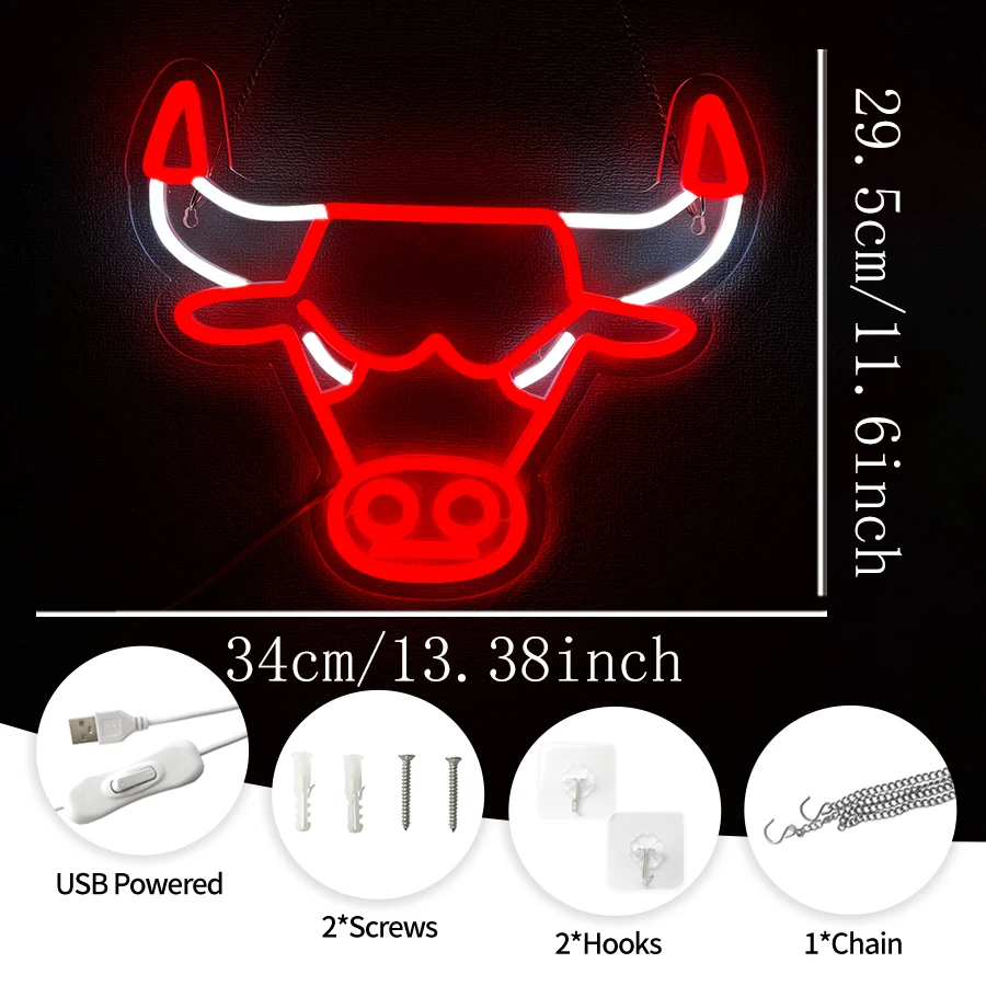 Bull Led Neon Sign, Interesting Animal Icon, Used For Boys' Rooms, Bars, Game Rooms, Bedrooms, Clubs, Man Caves And Party Decor.