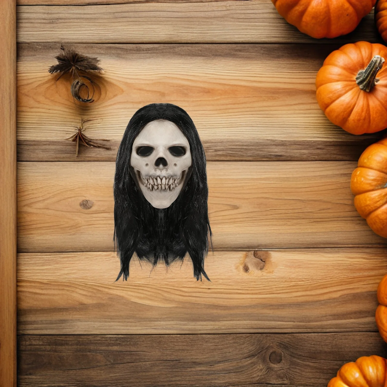 

Skull Mask Halloween Skull Mask with Hair Realistic Latex Full Head Headgear for Scary Cosplay Prop for Halloween Party