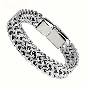 Stainless Steel Braided Double Row Front and Rear Fish Scale Alloy Magnetic Buckle Bracelet with Keel Jewelry New Model