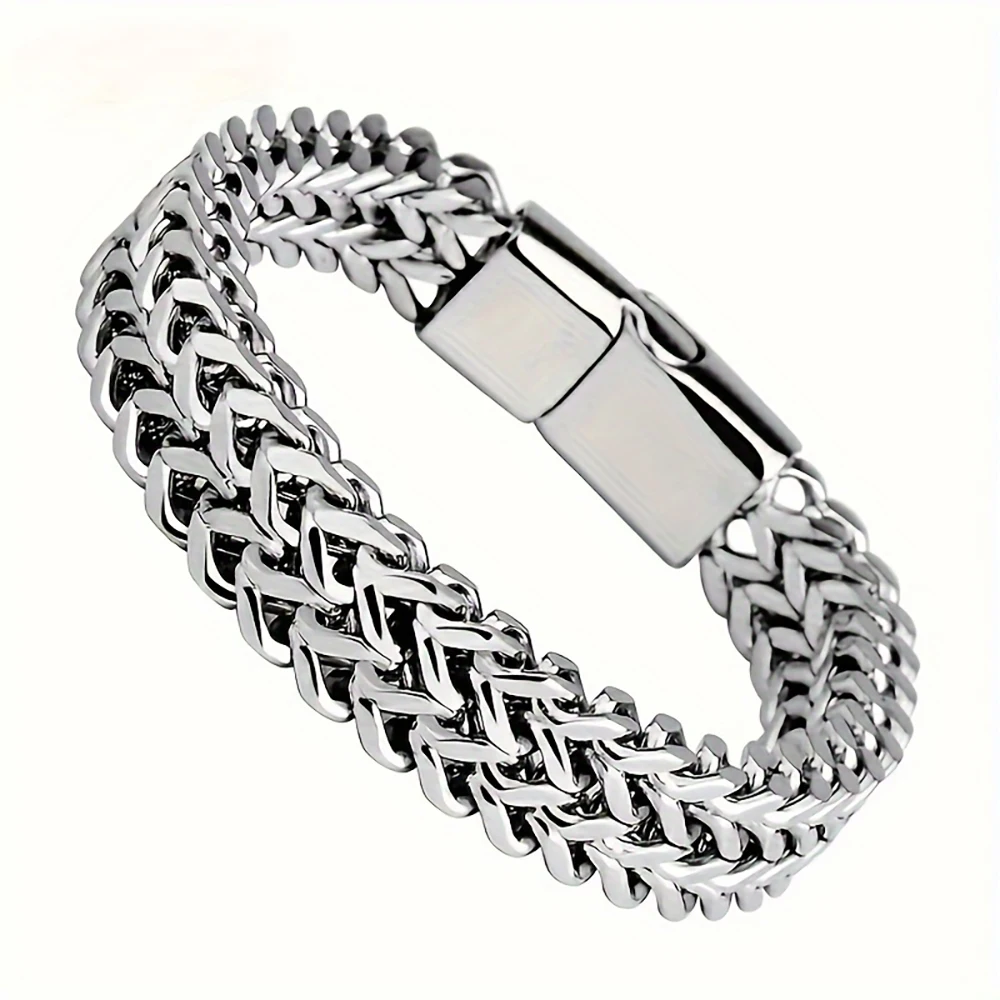 Stainless Steel Braided Double Row Front and Rear Fish Scale Alloy Magnetic Buckle Bracelet with Keel Jewelry New Model