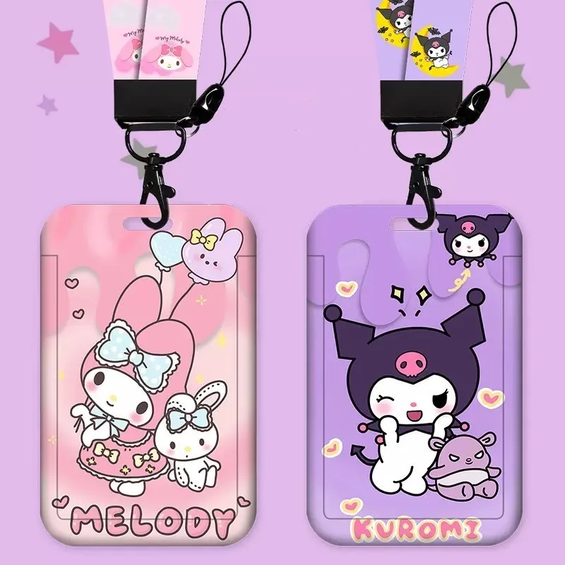Sanrio Anime Lanyard untuk Kunci Tali Leher Kartu ID Hello Kitty Kuromi Kartu Izin Kerja Kartun Bagasi Asrama Tag Label Portabel