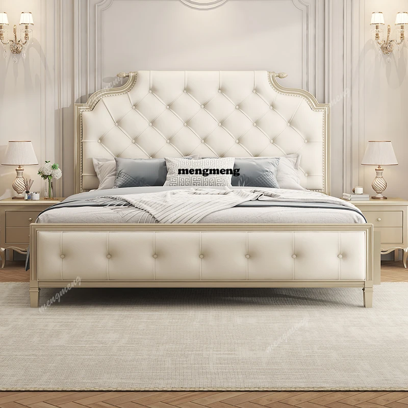 

French Light Luxury Bed Solid Wood Cream Wind Modern Simple Frame Design Art Bed Headboards Sleeping Beliche Unique Furniture
