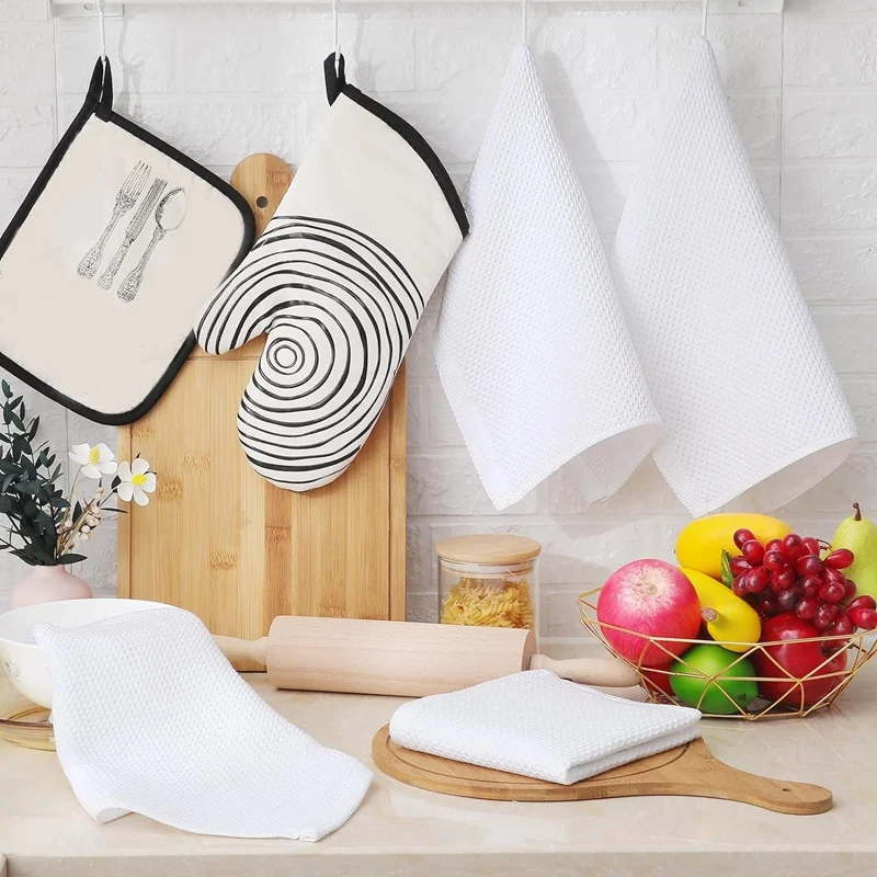 100% Cotton Waffle-Weave Kitchen Dish Cloths, Ultra Soft Absorbent Quick Drying Dish Towels Easy To Use 34X34cm